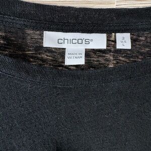 Chico's 100% Linen Feminine detail Black Knit Top